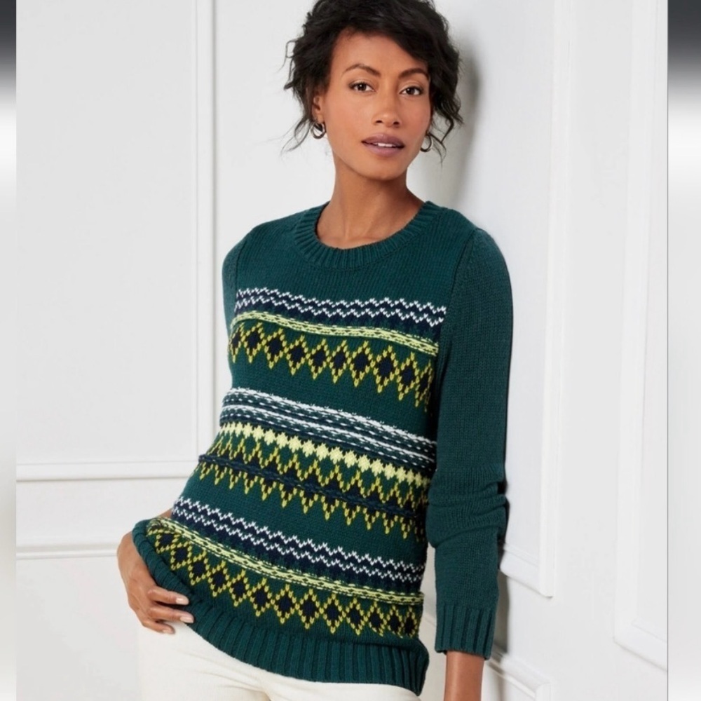 TALBOTS Women's Diamond Fair
Isle Crewneck Sweater Size
Small NWT chunky - Picture 1 of 6